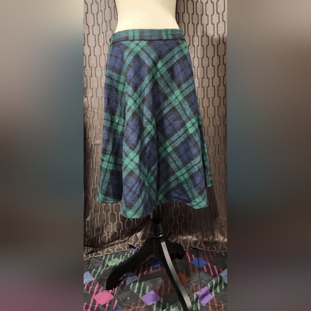 Allegra K Blue and Green Plaid A-Line Skirt